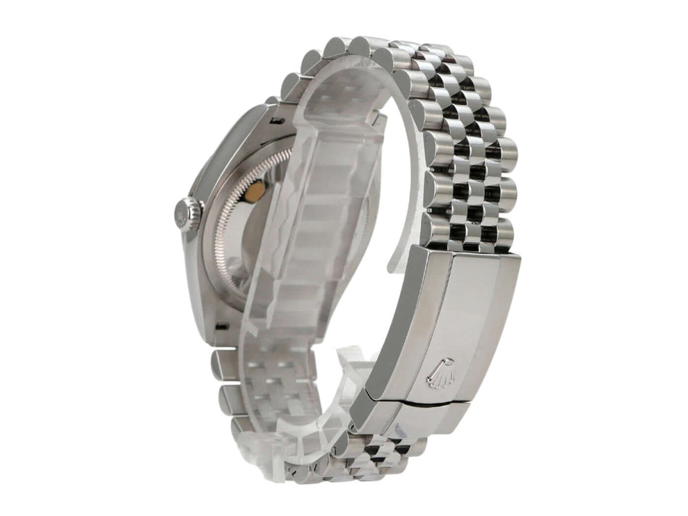Rolex Datejust 36 Oystersteel Weißgold 126234 Silber Jubile-Band, Ansicht des Jubile-Edelstahlbands und des Gehäuses.