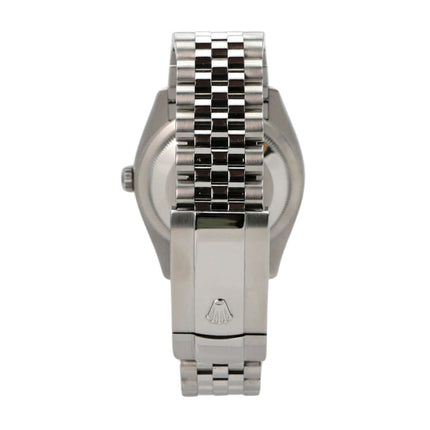 Rolex Datejust 36 Oystersteel Weißgold 126234 Silber Jubile-Band Rückansicht mit Edelstahlband.