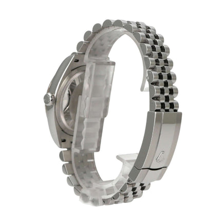 Rolex Datejust 36 Oystersteel Weißgold 126234 Silber Jubile-Band Ansicht der Uhr von der Seite mit Jubile-Edelstahlband.