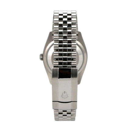 Rolex Datejust 36 Oystersteel Weißgold 126234 Silber Jubile-Band Rückansicht des Armbands und Gehäuses der Uhr.
