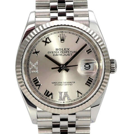 Rolex Datejust 36 Oystersteel Weißgold 126234 Silber R Diamant Jubile-Band, silbernes Zifferblatt, Jubile-Band