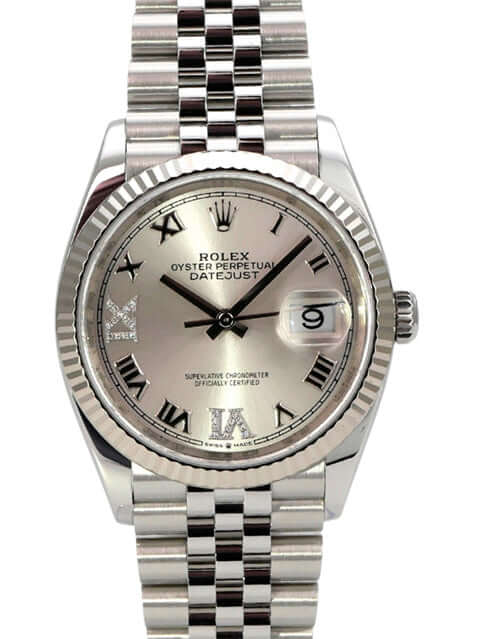 Rolex Datejust 36 Oystersteel Weißgold 126234 Silber R Diamant Jubile-Band, silbernes Zifferblatt, Jubile-Band
