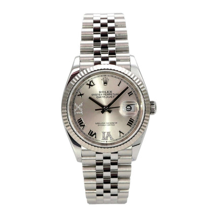 Rolex Datejust 36 Oystersteel Weißgold 126234 Silber R Diamant Jubile-Band, silbernes Zifferblatt mit römischen Ziffern