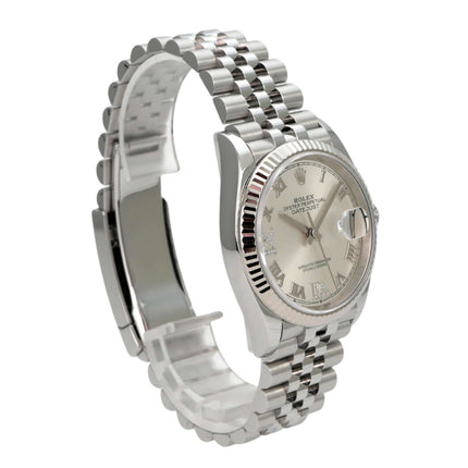 Rolex Datejust 36 Oystersteel Weißgold 126234 Silber R Diamant Jubile-Band, Edelstahlarmband