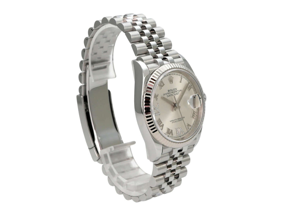 Rolex Datejust 36 Oystersteel Weißgold 126234 Silber R Diamant Jubile-Band, Edelstahlarmband