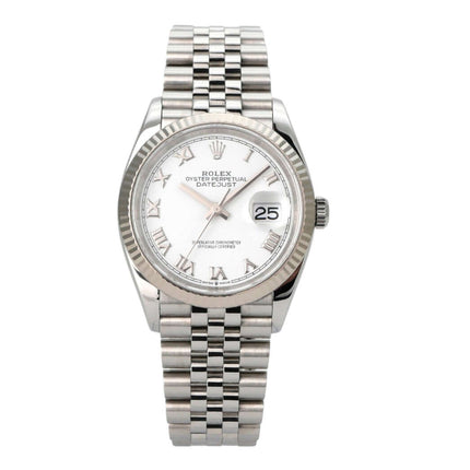 Rolex Datejust 36 Oystersteel Weißgold 126234 Weiß R Jubile mit römischen Ziffern und Jubile-Band.