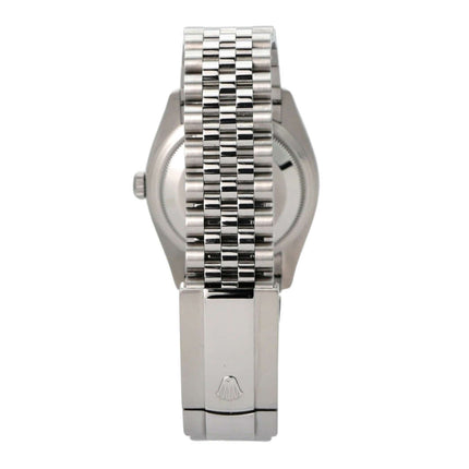 Rolex Datejust 36 Oystersteel Weißgold 126234 Weiß R Jubile Rückansicht mit Jubile-Band und Faltschließe.