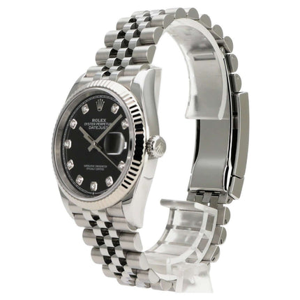 Rolex Datejust 36 Oystersteel Weißgold 126234 Schwarz DIA Jubile-Band, schwarzes Diamant-Zifferblatt