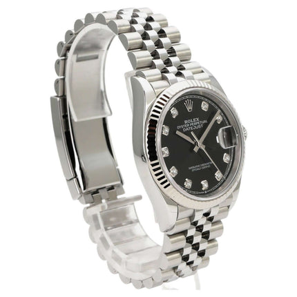 Rolex Datejust 36 Oystersteel Weißgold 126234 Schwarz DIA Jubile-Band, schwarzes Zifferblatt mit Diamanten