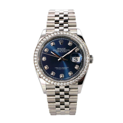 Rolex Datejust 36 Weißgold Diamant 126284RBR Blau Diamant Jubile-Band mit blauem Zifferblatt und Diamanten