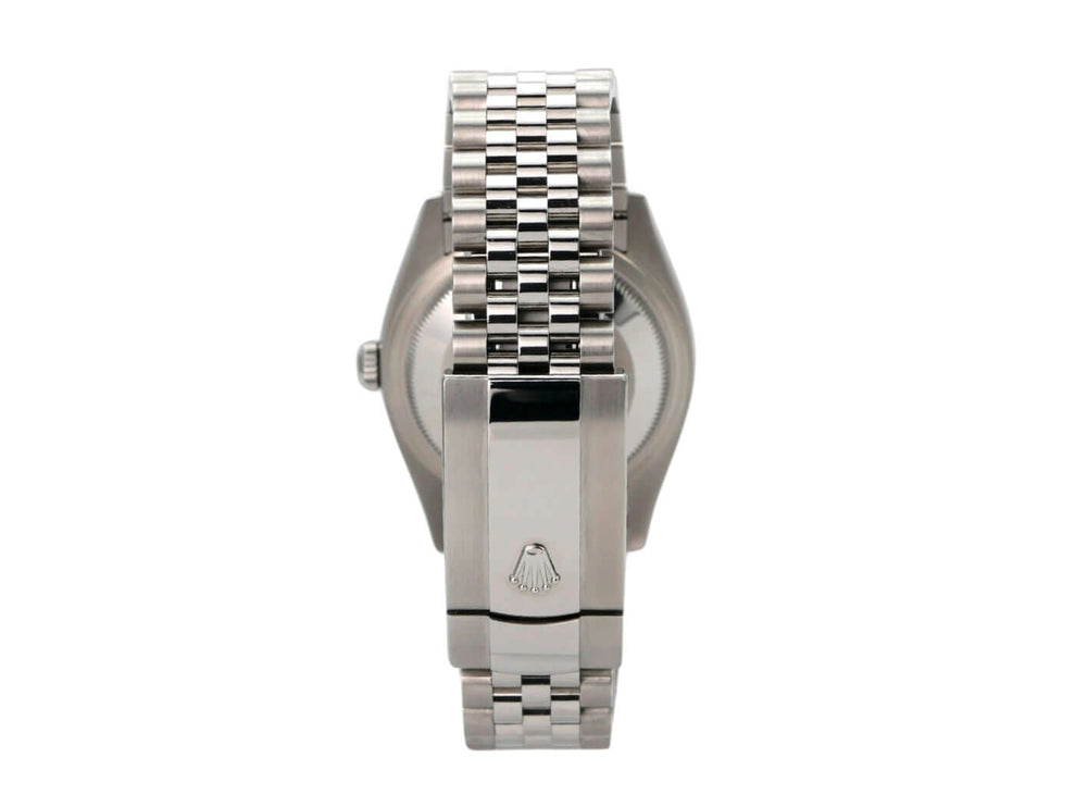 Rolex Datejust 36 Weißgold Diamant 126284RBR Blau Diamant Jubile-Band Rückansicht mit Edelstahlband