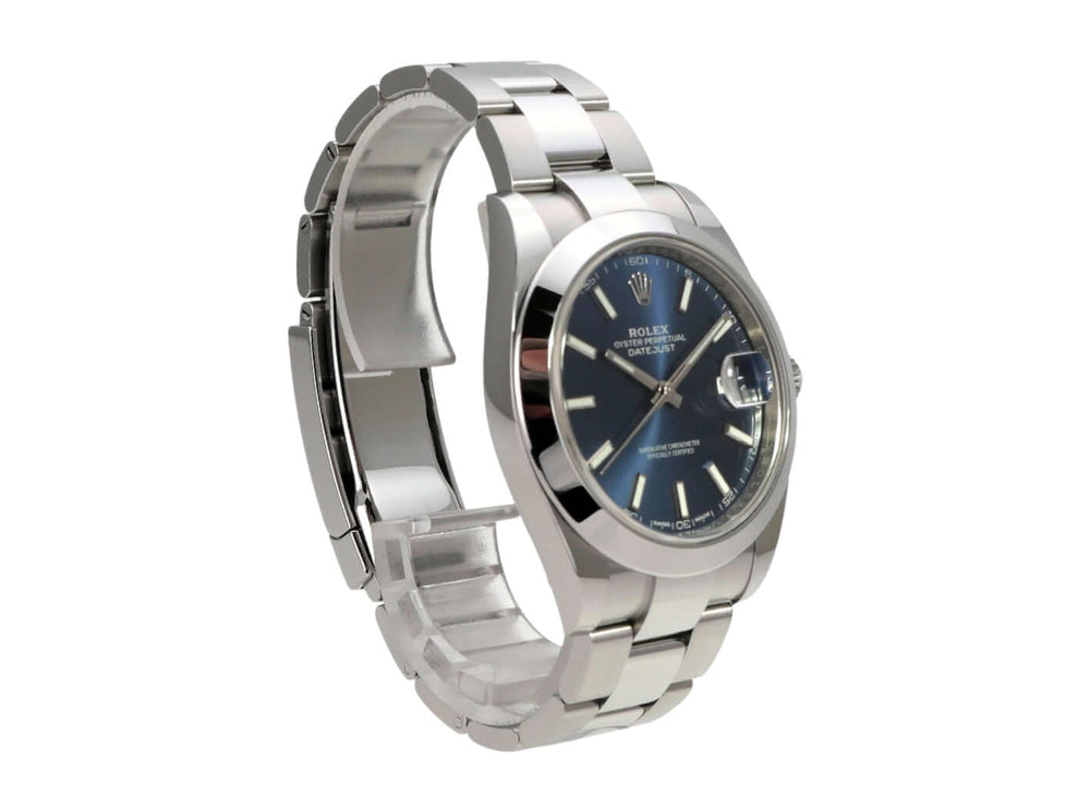 Rolex Datejust 41 Edelstahl 126300 Blau Index mit blauem Zifferblatt und Edelstahlband