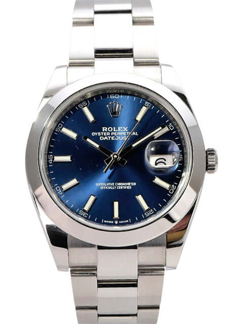 Rolex Datejust 41 Edelstahl 126300 Blau Index, 41 mm, Oyster-Band, LC100, Automatikuhr mit blauem Zifferblatt