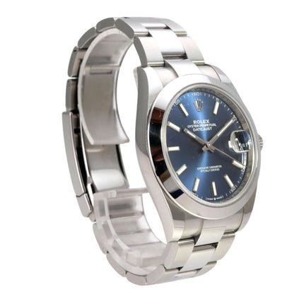 Rolex Datejust 41 Edelstahl 126300 Blau Index, 41 mm Oyster-Band, blaues Zifferblatt mit Leuchtindizes