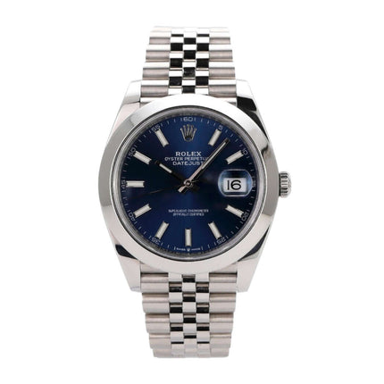 Rolex Datejust 41 Edelstahl 126300 mit blauem Zifferblatt und Jubile Edelstahlband, Modell 2020.
