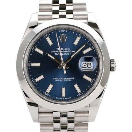Rolex Datejust 41 Edelstahl 126300 mit blauem Zifferblatt und Jubile-Band, Oystermatic Chronometer