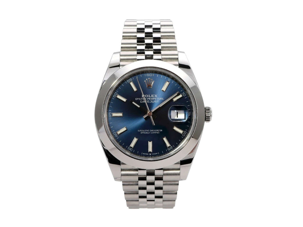 Rolex Datejust 41 Edelstahl 126300 Blau Jubile-Band mit blauem Zifferblatt und Jubile Edelstahlband.