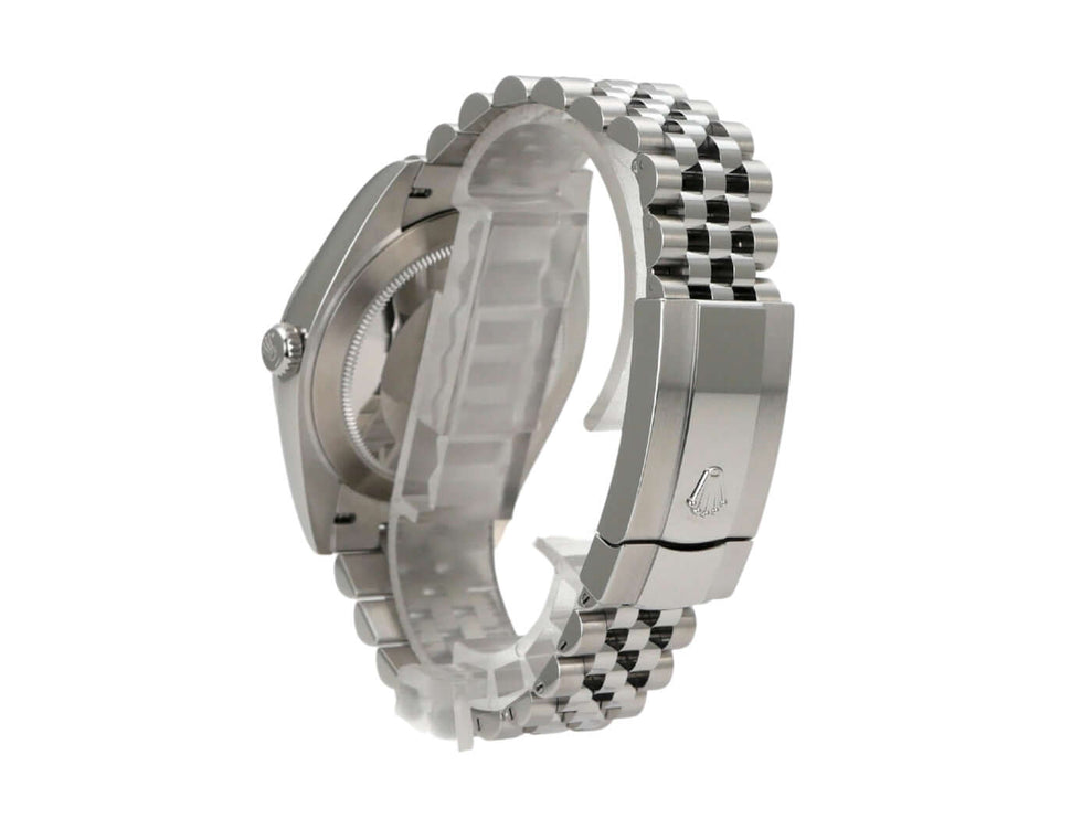 Rolex Datejust 41 Edelstahl 126300 Blau Jubile-Band mit poliertem und satiniertem Edelstahlarmband.