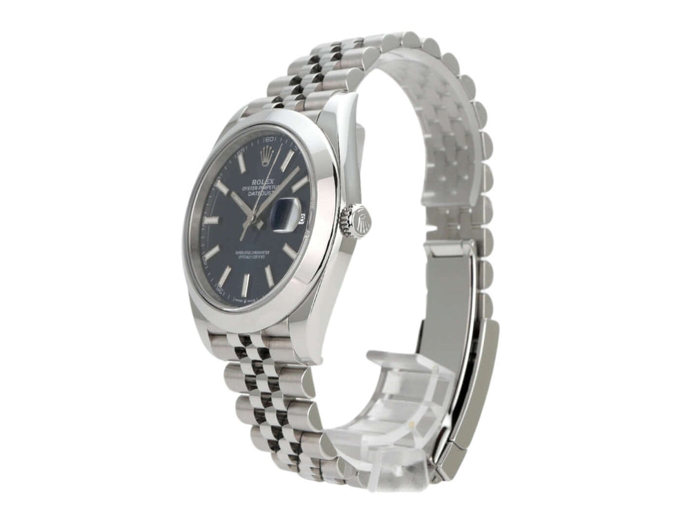 Rolex Datejust 41 Edelstahl 126300 mit blauem Zifferblatt und Jubile Edelstahlband, elegante Automatik-Uhr.