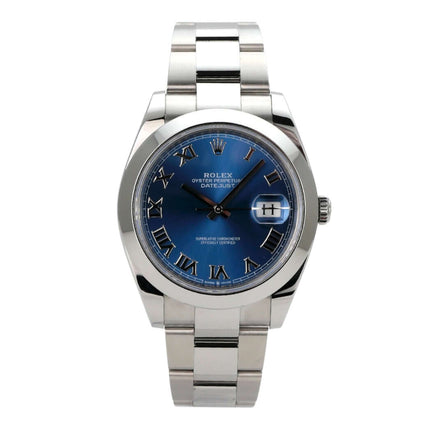 Rolex Datejust 41 Ref. 126300 mit blauem Zifferblatt und römischen Ziffern in Edelstahlband