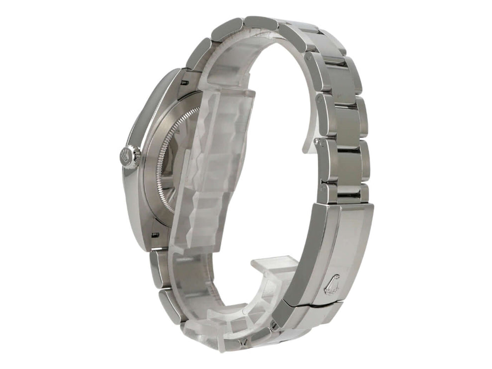 Rolex Datejust 41 Uhr mit Oystersteel-Armband, polierter und satiniert, auf einem weißen Hintergrund.