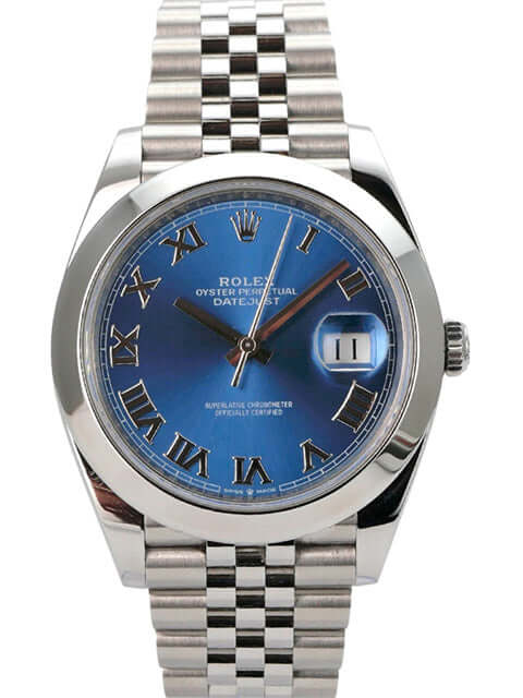 Rolex Datejust 41 Oystersteel 126300 Blau Römisch Jubile-Band mit blauem Zifferblatt und Edelstahlband.