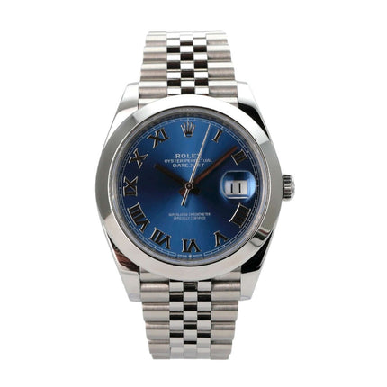 Rolex Datejust 41 Oystersteel 126300 Blau Römisch Jubile-Band mit blauem Zifferblatt und Jubilé-Armband