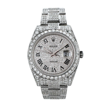 Rolex Datejust 41 Edelstahl 126300 Iced Out mit Diamanten Uhr schwarz Ziffernblatt, automatisches Uhrwerk, 70 Stunden Gangreserve.