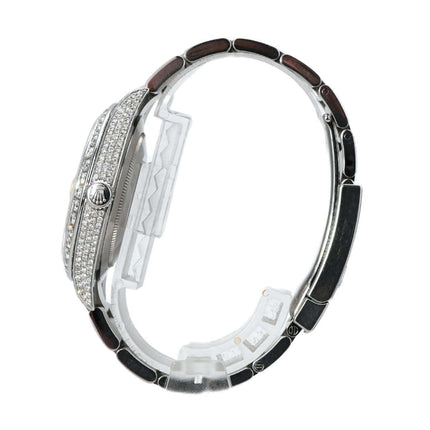 Rolex Datejust 41 Edelstahl 126300 mit besetzten Diamanten am Gehäuse und Armband, seitenansicht.