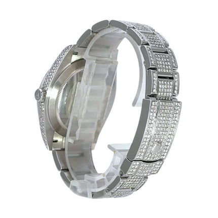 Rolex Datejust 41 Edelstahl 126300 mit nachgerüsteten Diamanten und Oyster-Band, elegante Seitenansicht.