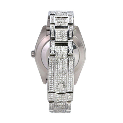 Rolex Datejust 41 Edelstahl 126300 mit Iced Out Diamantenbesatz am Armband.