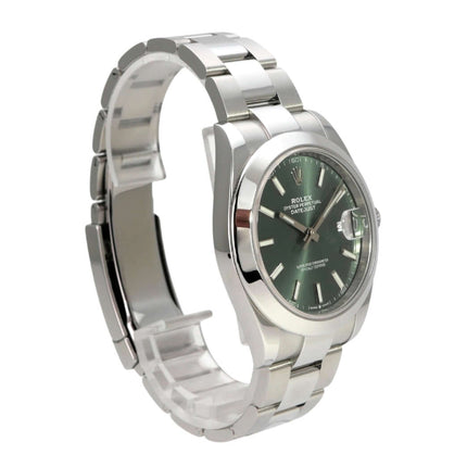 Rolex Datejust 41 Edelstahl 126300 Mintgrün mit mintgrünem Zifferblatt und Edelstahl-Oyster-Band.