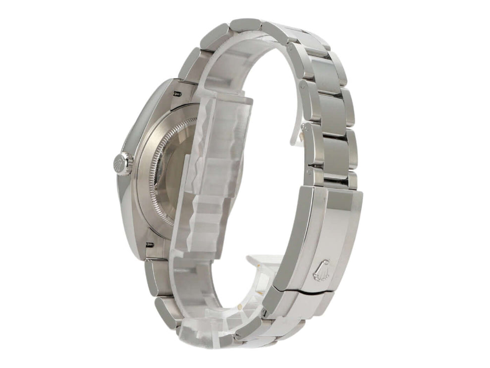 Rolex Datejust 41 Edelstahl Ref. 126300 mit Mintgrünem Zifferblatt und Oyster-Band, seitliche Ansicht.