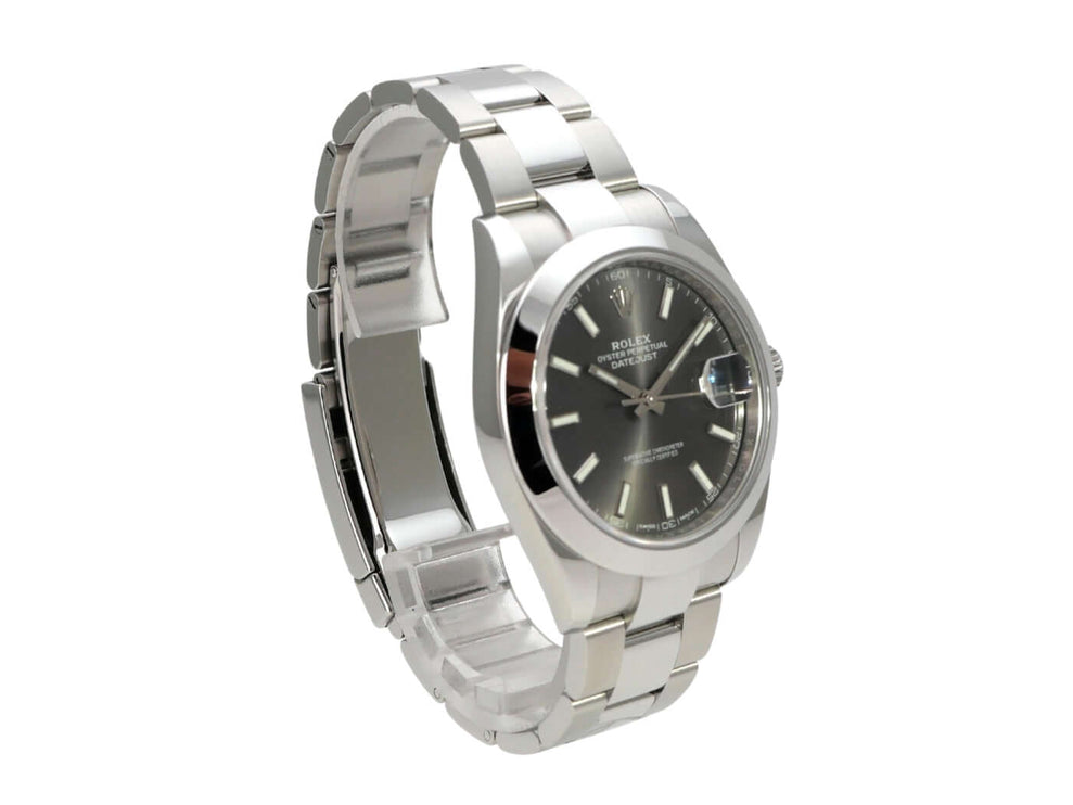 Rolex Datejust 41 Edelstahl 126300 Rhodium mit poliertem Gehäuse und Rhodiumfarbenem Zifferblatt