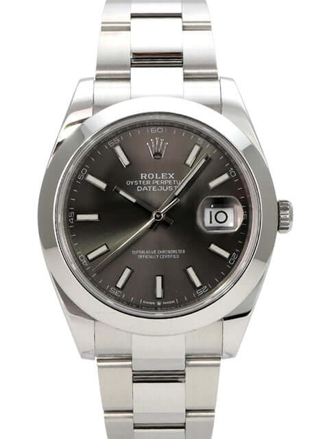 Rolex Datejust 41 Edelstahl 126300 Rhodium mit rhodiumfarbenem Zifferblatt und Oyster-Edelstahlband.