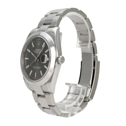 Rolex Datejust 41 Edelstahl 126300 Rhodium seitliche Ansicht mit rhodiumfarbenem Zifferblatt und Oyster-Edelstahlband