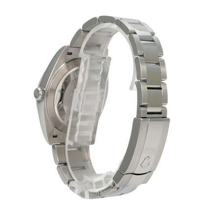 Rolex Datejust 41 Edelstahl 126300 Rhodium seitliche Ansicht mit Oyster-Edelstahlband und poliertem Gehäuse.
