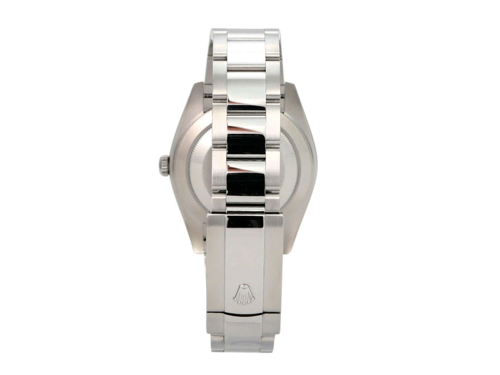 Rolex Datejust 41 Edelstahl 126300 Rhodium Rückansicht mit poliertem und satiniertem Edelstahlband.
