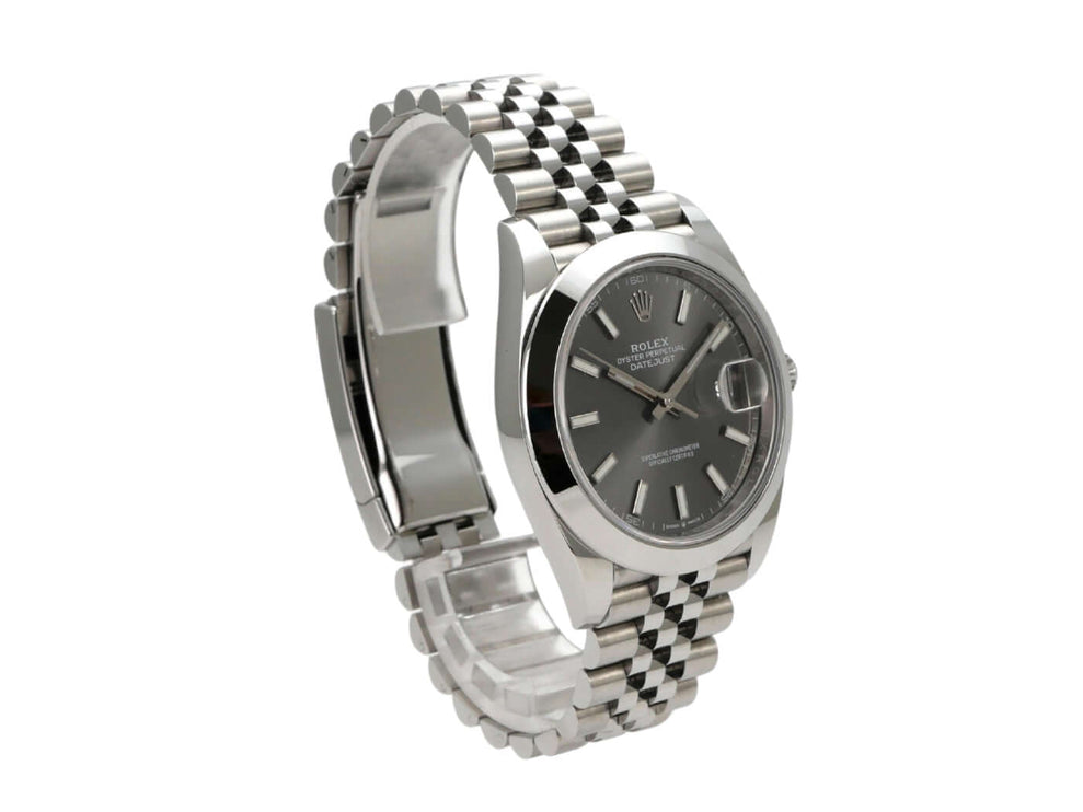 Rolex Datejust 41 Edelstahl 126300 mit rhodiumfarbenem Zifferblatt und Jubile-Armband, 2023 Modell.