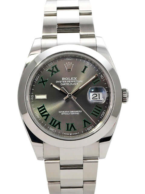 Rolex Datejust 41 Edelstahl 126300 Rhodium Römisch Uhr mit rhodiniertem Zifferblatt und römischen Ziffern.