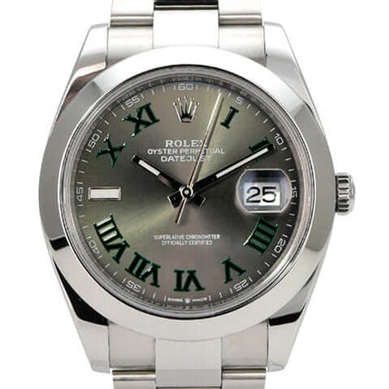 Rolex Datejust 41 Edelstahl 126300 Rhodium Römisch mit rhodiumfarbenem Zifferblatt und römischen Ziffern.