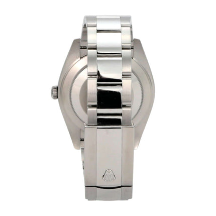 Rolex Datejust 41 Edelstahl 126300 Rhodium Römisch Rückansicht des Gehäuses und des Oyster-Bandes.