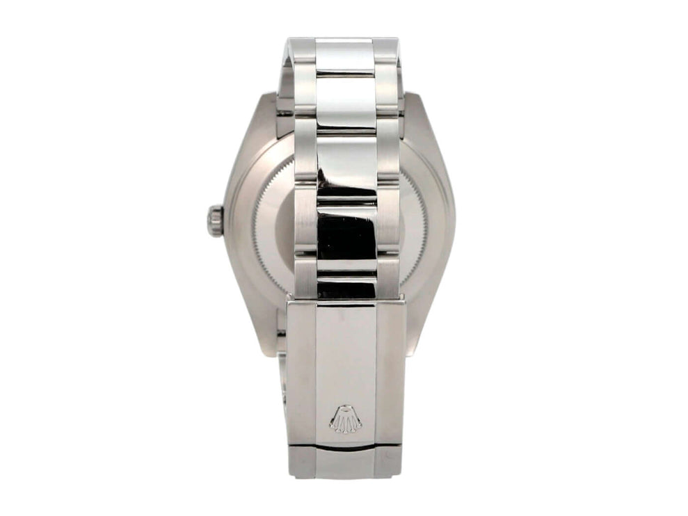 Rolex Datejust 41 Edelstahl 126300 Rhodium Römisch Rückansicht des Gehäuses und des Oyster-Bandes.