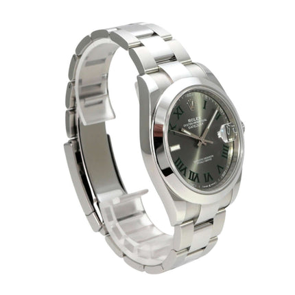 Rolex Datejust 41 Edelstahl 126300 Rhodium Römisch mit poliertem Edelstahlgehäuse und Oyster-Band.