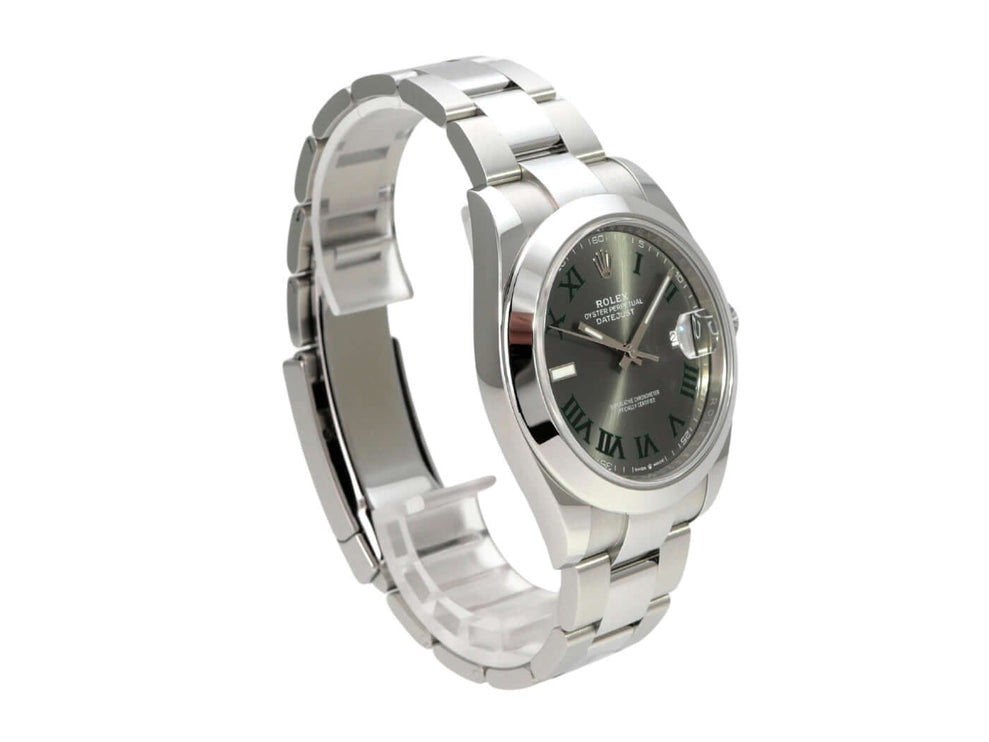 Rolex Datejust 41 Edelstahl 126300 Rhodium Römisch mit poliertem Edelstahlgehäuse und Oyster-Band.