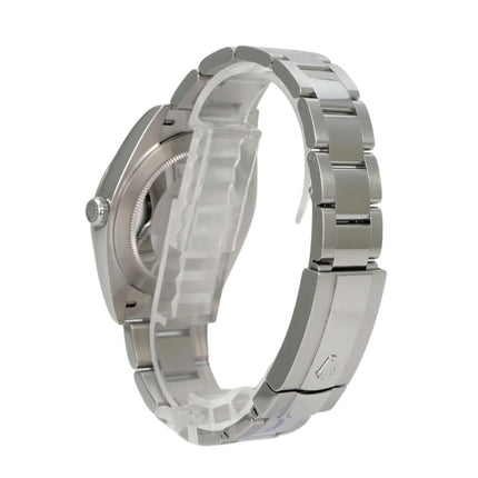 Rolex Datejust 41 Edelstahl 126300 Rhodium Römisch Uhr im Detail mit Oyster Edelstahlband in poliertem und satiniertem Finish.
