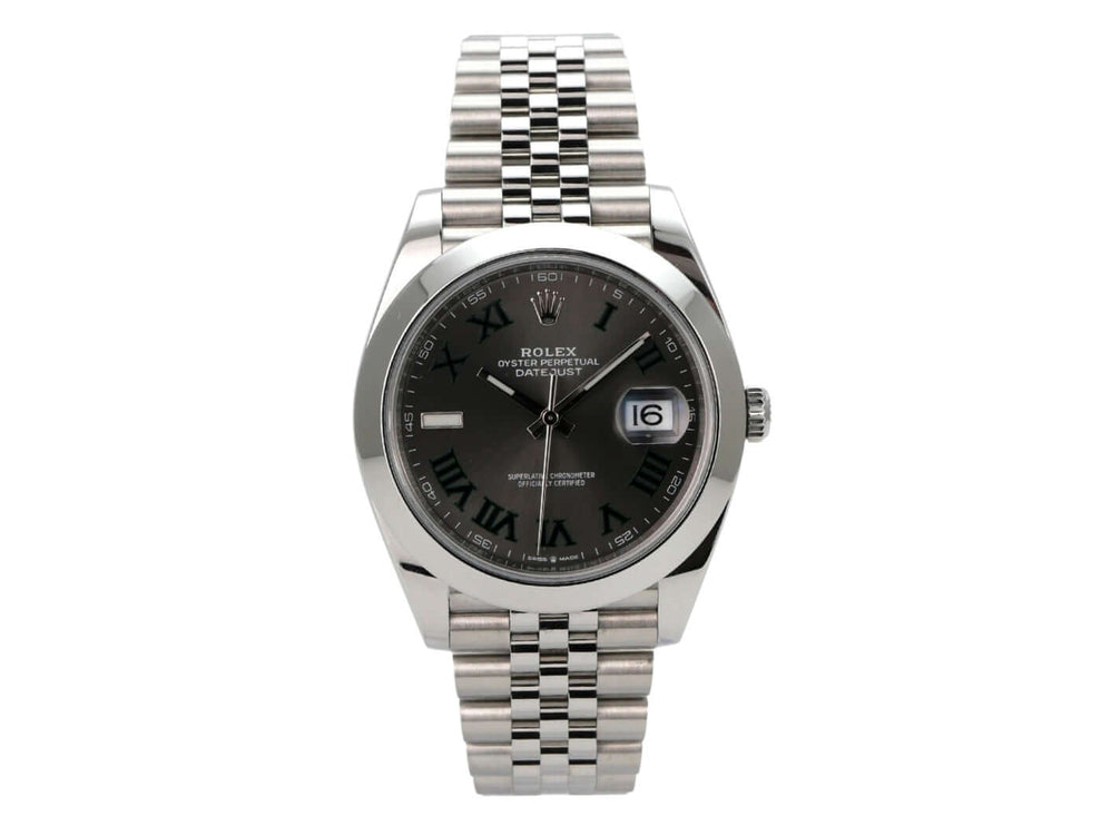 Rolex Datejust 41 Edelstahl 126300 Rhodium Römisch Jubile-Band mit rhodiumfarbenem Zifferblatt und Jubile-Band.