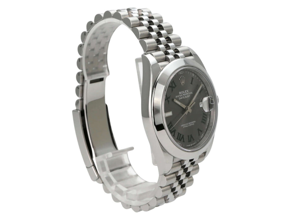 Rolex Datejust 41 Edelstahl 126300 Rhodium Römisch Jubile-Band mit poliertem Gehäuse und römischen Ziffern