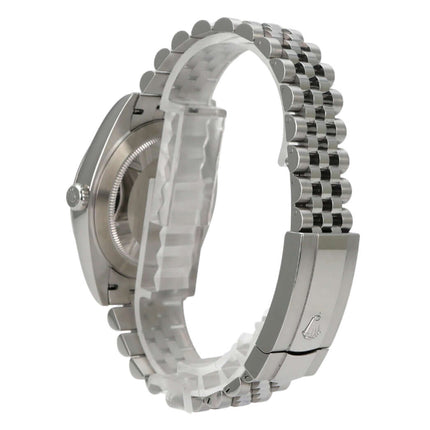 Rolex Datejust 41 Edelstahl 126300 Rhodium Römisch Jubile-Band seitliche Ansicht mit Jubile-Edelstahlband.
