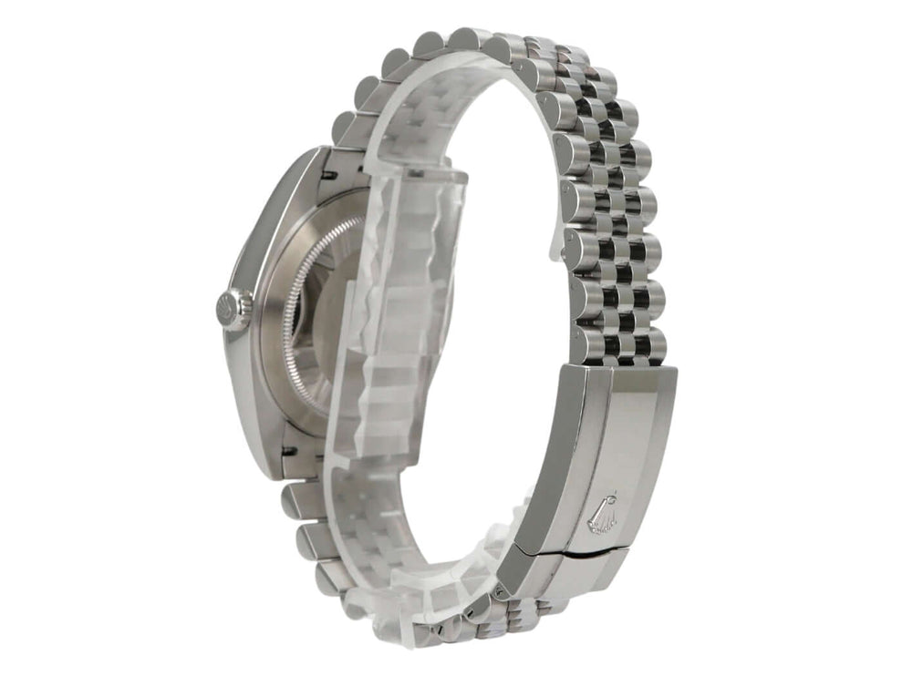 Rolex Datejust 41 Edelstahl 126300 Rhodium Römisch Jubile-Band seitliche Ansicht mit Jubile-Edelstahlband.
